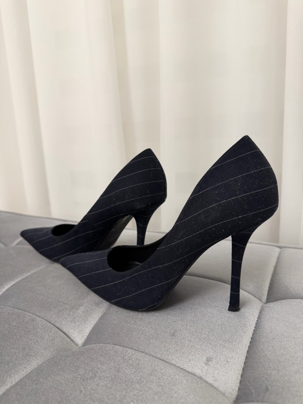 Zara | Pinstripe Pointed-Toe Stiletto Heels